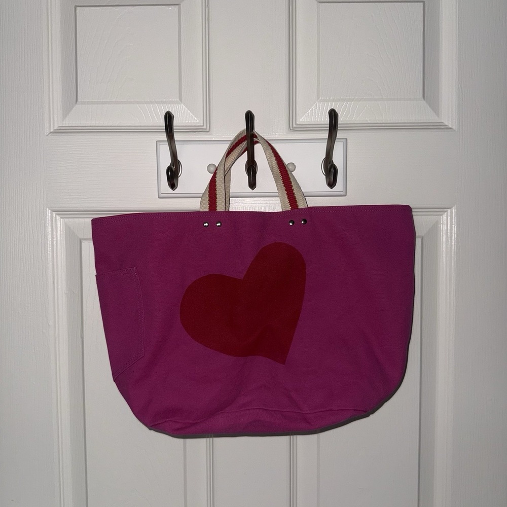Pink Hazel Heart Pink Tote Bag Hot Pink Red All You Knit Is Love Canvas Cotton - Picture 13 of 15